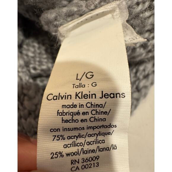 2010s Calvin Klein Chunky Knit Wool Blend Off-Shoulder Slouchy Cozy Sweater L - Picture 7 of 8